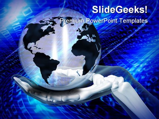 skeleton hand holding globe business powerpoint backgrounds and