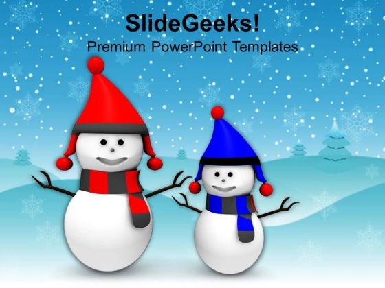Smiling Snowman On Snowflakes Background PowerPoint Templates Ppt Backgrounds For Slides 1212
