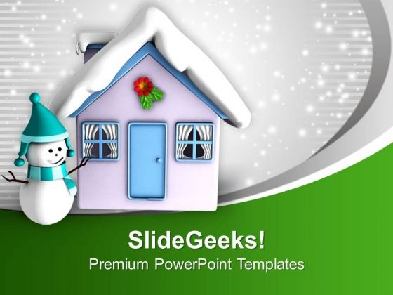Snowman And House Covered With Snow PowerPoint Templates Ppt Backgrounds For Slides 0113
