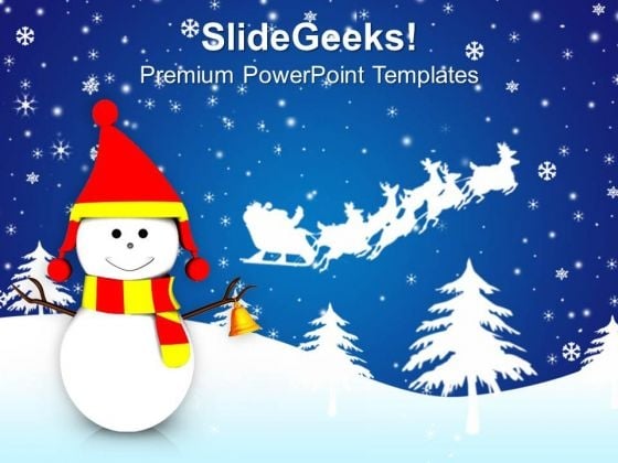 Snowman And Santa Sleigh Christmas Background PowerPoint Templates