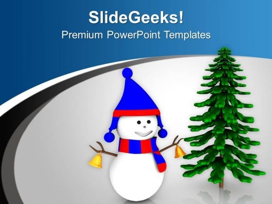 Snowman With Bells Wishing Merry Christmas PowerPoint Templates Ppt Backgrounds For Slides 0413 Snowman With Bells Wishing Merry Christmas PowerPoint Templates Ppt Backgrounds For Slides 0413