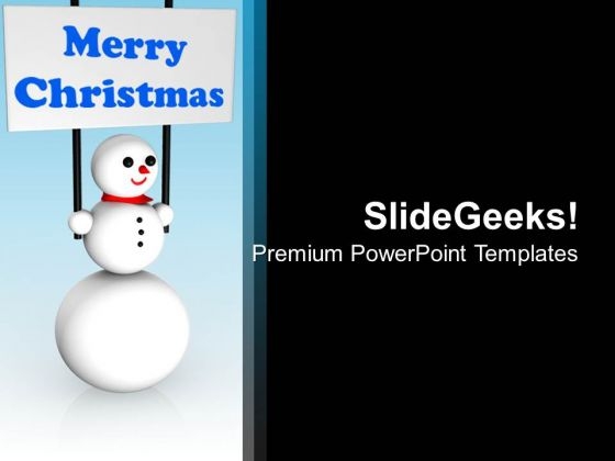 Snowman With Christmas Banner PowerPoint Templates Ppt Backgrounds For Slides 1112