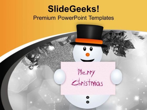 Snowman With Merry Christmas Banner PowerPoint Templates Ppt Backgrounds For Slides 0713 Snowman With Merry Christmas Banner PowerPoint Templates Ppt Backgrounds For Slides 0713