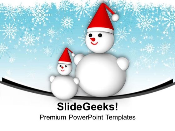 Snowmen On Snowflakes Background PowerPoint Templates Ppt Backgrounds For Slides 0113