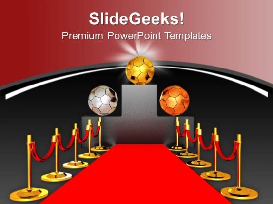Soccer Balls On Podium And Red Carpet PowerPoint Templates Ppt Backgrounds For Slides 0713 Soccer Balls On Podium And Red Carpet PowerPoint Templates Ppt Backgrounds For Slides 0713