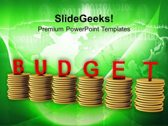 Stacks Of Golden Coins And Budget PowerPoint Templates Ppt Backgrounds For Slides 0713