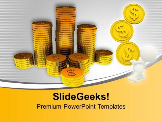 Stacks Of Golden Dollar Coins Finance PowerPoint Templates Ppt Background For Slides 1112