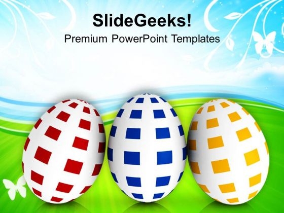 Three Different Colored Easter Eggs PowerPoint Templates Ppt Backgrounds For Slides 0313 Three Different Colored Easter Eggs PowerPoint Templates Ppt Backgrounds For Slides 0313