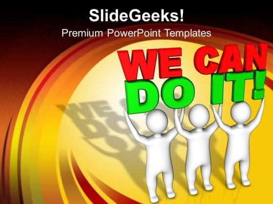 Three Men Join Forces To Lift The Words PowerPoint Templates And PowerPoint Themes 1112