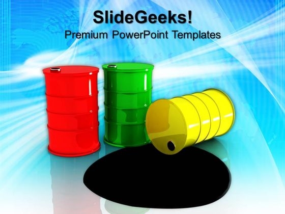 Three Oil Barrels Metallic Industry Petroleum PowerPoint Templates And PowerPoint Themes 0912 Three Oil Barrels Metallic Industry Petroleum PowerPoint Templates And PowerPoint Themes 0912
