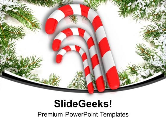 Three Red Candy Cane On Beautiful Background PowerPoint Templates Ppt Backgrounds For Slides 0113