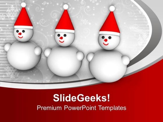 Three Smiling Snowman Winter Holidays PowerPoint Templates Ppt Backgrounds For Slides 0113 Three Smiling Snowman Winter Holidays PowerPoint Templates Ppt Backgrounds For Slides 0113