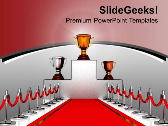 Trophies On Podium With Red Carpet PowerPoint Templates Ppt Backgrounds For Slides 0213 Trophies On Podium With Red Carpet PowerPoint Templates Ppt Backgrounds For Slides 0213