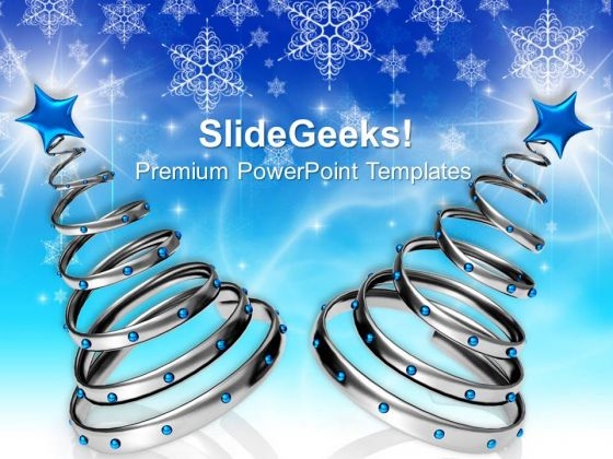 Two Blue Metallic Christmas Tree On Abstract PowerPoint Templates Ppt Background For Slides 1112 Two Blue Metallic Christmas Tree On Abstract PowerPoint Templates Ppt Background For Slides 1112