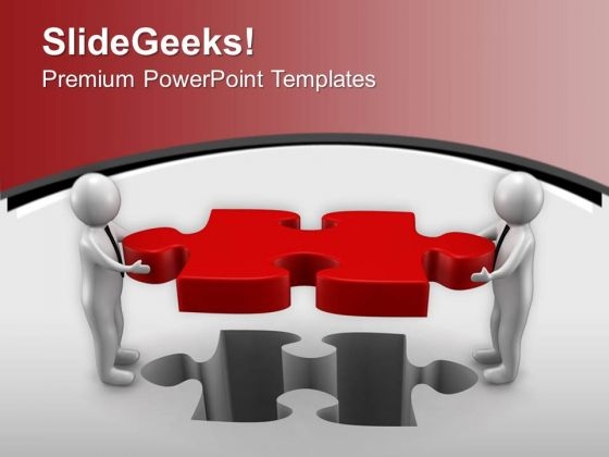 Two Men Hloding Red Puzzle Piece PowerPoint Templates Ppt Backgrounds For Slides 0713 Two Men Hloding Red Puzzle Piece PowerPoint Templates Ppt Backgrounds For Slides 0713