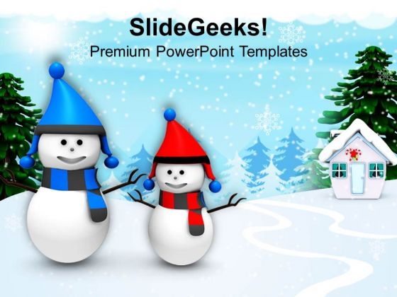 Two Snowman Winter Background PowerPoint Templates Ppt Backgrounds For Slides 1212
