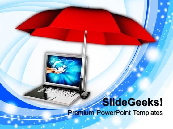 Umbrella With Laptop PowerPoint Templates And PowerPoint Themes 1012 Umbrella With Laptop PowerPoint Templates And PowerPoint Themes 1012