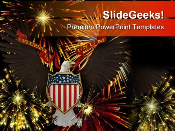 Us Emblem Over Fireworks Americana PowerPoint Templates And PowerPoint Backgrounds 0811