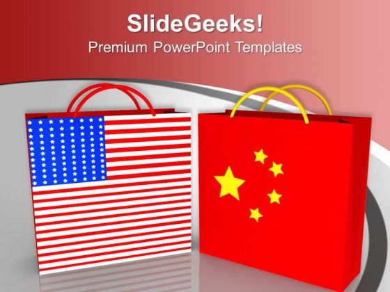 Usa China Symbol By Two Red Shopping Bags PowerPoint Templates Ppt Backgrounds For Slides 1212 Usa China Symbol By Two Red Shopping Bags PowerPoint Templates Ppt Backgrounds For Slides 1212