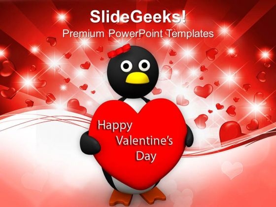 Valentine Heart Holding Penguin Wings Heart PowerPoint Templates Ppt Backgrounds For Slides 0213