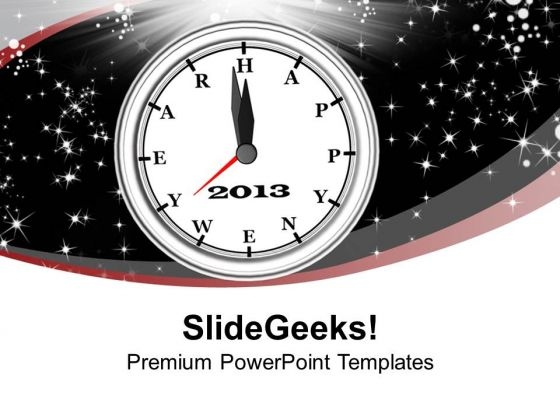 White Alarm Clock Midnight 2013 New Year PowerPoint Templates Ppt Backgrounds For Slides 0113 White Alarm Clock Midnight 2013 New Year PowerPoint Templates Ppt Backgrounds For Slides 0113