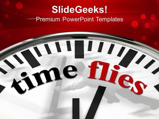 White Clock With Word Time Flies PowerPoint Templates And PowerPoint Themes 1012