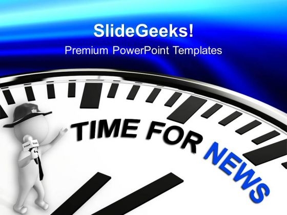 White Clock With Words Time For News PowerPoint Templates Ppt Backgrounds For Slides 0313