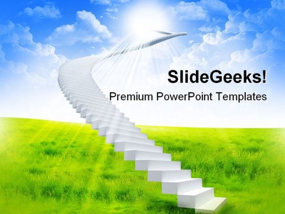 White Ladder Extending To Sky Nature PowerPoint Themes And PowerPoint Slides 0411