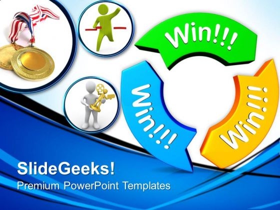 Win Win Win On Circular Arrows Business PowerPoint Templates And PowerPoint Themes 0812 Win Win Win On Circular Arrows Business PowerPoint Templates And PowerPoint Themes 0812