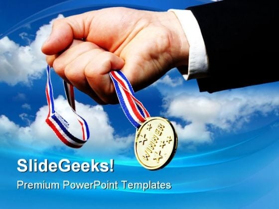 Winner Holding Prize Business PowerPoint Themes And PowerPoint Slides 0411