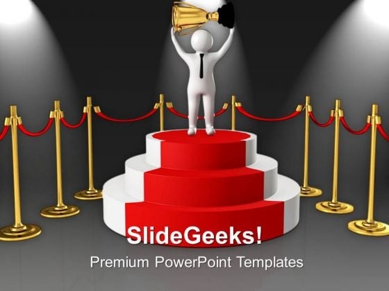 Winner On Podium With Golden Trophy Success PowerPoint Templates Ppt Backgrounds For Slides 0813 Winner On Podium With Golden Trophy Success PowerPoint Templates Ppt Backgrounds For Slides 0813