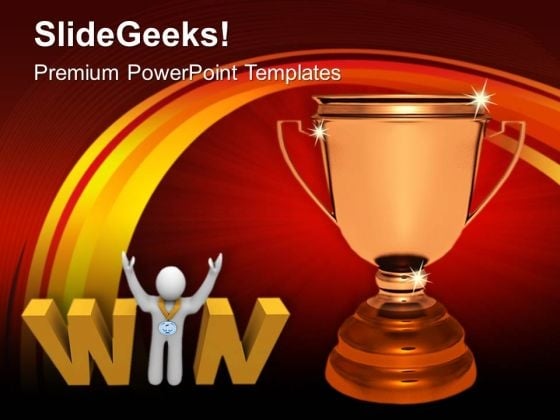 Winner With Trophy Prize PowerPoint Templates Ppt Backgrounds For Slides 0213