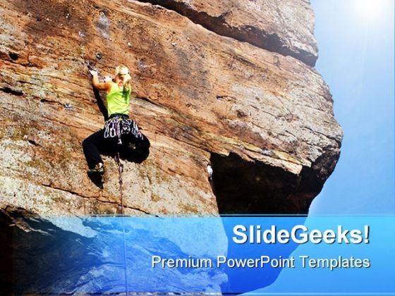 Woman Climbing Rock Vacation PowerPoint Themes And PowerPoint Slides 0811