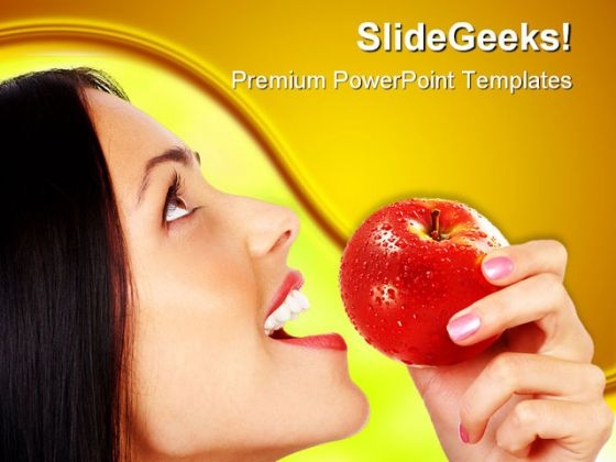 Woman With Apple Health PowerPoint Themes And PowerPoint Slides 0711