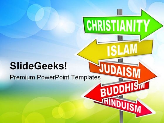 World Religions Signpost Metaphor PowerPoint Templates And PowerPoint Backgrounds 0811 World Religions Signpost Metaphor PowerPoint Templates And PowerPoint Backgrounds 0811