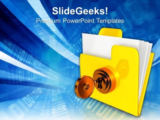 Yellow Computer Folder With Golden Key Security PowerPoint Templates And PowerPoint Themes 1112