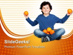 Adorable Child With Many Oranges Food PowerPoint Themes And PowerPoint Slides 0411