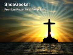 Cross In Water Religion PowerPoint Template 0610
