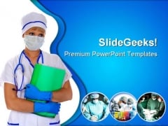 Doctor In Mask With Reports Medical PowerPoint Templates And PowerPoint Backgrounds 0411 Doctor In Mask With Reports Medical PowerPoint Templates And PowerPoint Backgrounds 0411
