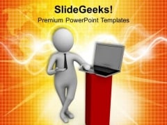 Give Presentation With Laptop PowerPoint Templates Ppt Backgrounds For Slides 0713 Give Presentation With Laptop PowerPoint Templates Ppt Backgrounds For Slides 0713