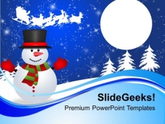 Happy Snowman Waving To Santa Sleigh Holidays PowerPoint Templates Ppt Backgrounds For Slides 1112 Happy Snowman Waving To Santa Sleigh Holidays PowerPoint Templates Ppt Backgrounds For Slides 1112