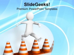 Image Of A Man Crossing Traffic Cones PowerPoint Templates Ppt Backgrounds For Slides 0713 Image Of A Man Crossing Traffic Cones PowerPoint Templates Ppt Backgrounds For Slides 0713