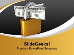 Lock With Money Protect Us Dollar Finance PowerPoint Templates And PowerPoint Themes 1112