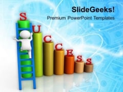 Man Climbing On Success Bar Graph PowerPoint Templates Ppt Backgrounds For Slides 0713 Man Climbing On Success Bar Graph PowerPoint Templates Ppt Backgrounds For Slides 0713