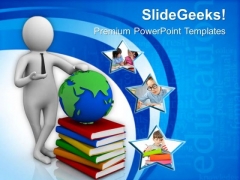 Man Shows Global Studies Education Concept PowerPoint Templates Ppt Backgrounds For Slides 0813
