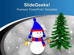 Snowman In Blue Red Dress With Tree PowerPoint Templates Ppt Backgrounds For Slides 0713