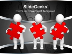 Three Persons Holding Red Puzzle Pieces PowerPoint Templates And PowerPoint Themes 1012