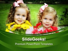 Two Sisters With Flowers Children PowerPoint Templates And PowerPoint Backgrounds 0311 Two Sisters With Flowers Children PowerPoint Templates And PowerPoint Backgrounds 0311