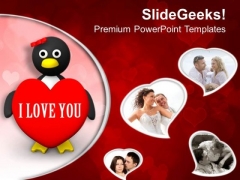 Valentine Penguin Wedding Romance PowerPoint Templates Ppt Backgrounds For Slides 0213