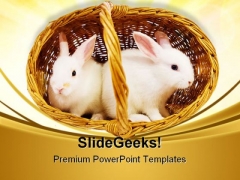 White Rabbits In Basket Easter Festival PowerPoint Themes And PowerPoint Slides 0411 White Rabbits In Basket Easter Festival PowerPoint Themes And PowerPoint Slides 0411